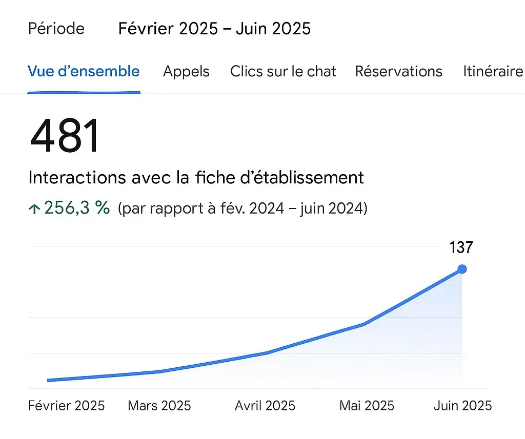 Graphique des performances optimisation de la fiche google Nice Graphique des performances optimisation de la fiche google Nice
